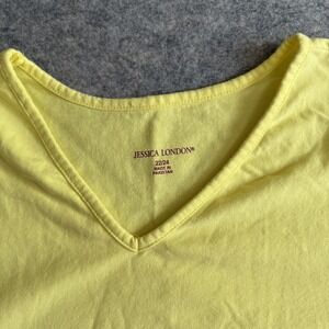 Jessica London Shirt Womens 2XL 22/24 Yellow V Neck‎ 3/4 Sleeve Casual Cotton